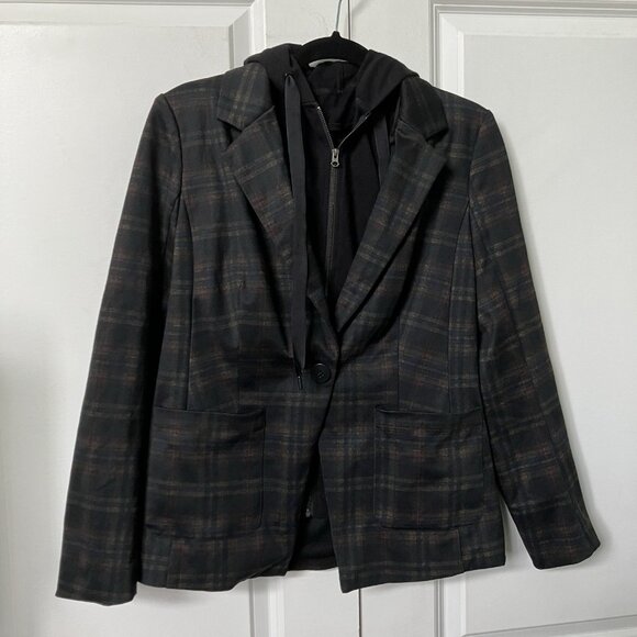Laundry by Shelli Segal Blazer Womens S Plaid Hooded Two-fer - Picture 6 of 14